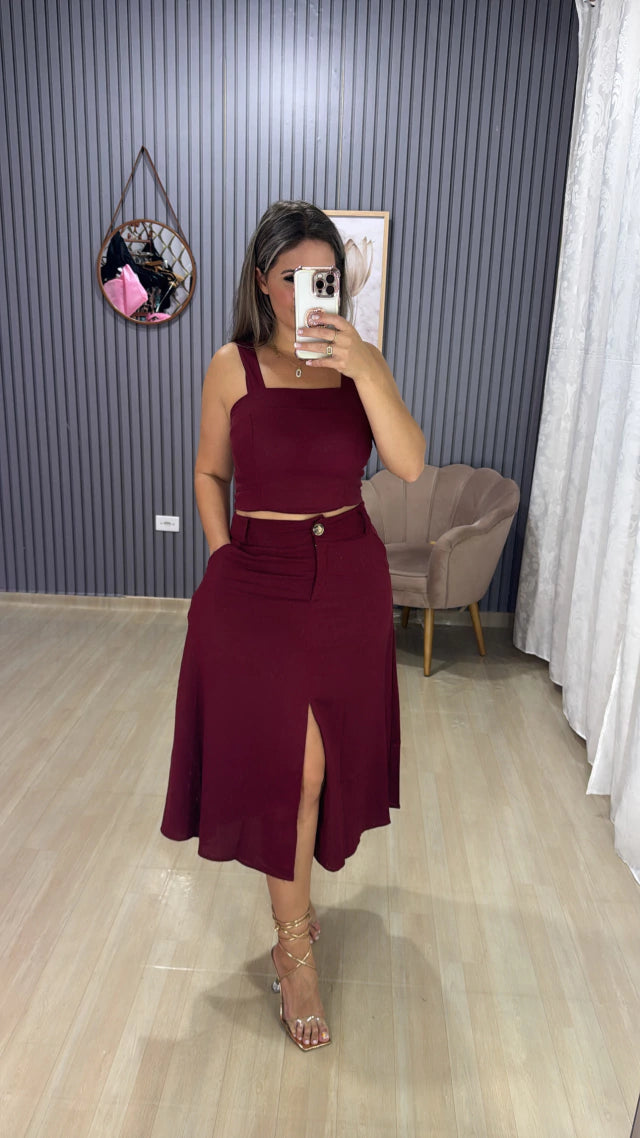 Conjunto Saia Midí Linho