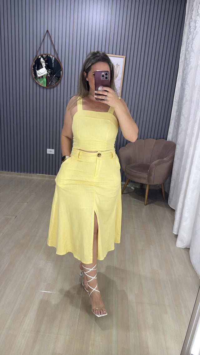 Conjunto Saia Midí Linho