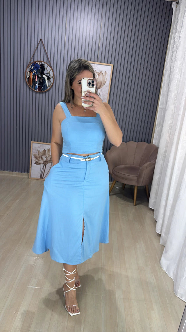 Conjunto Saia Midí Linho