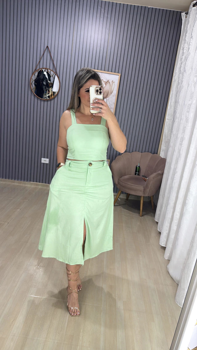Conjunto Saia Midí Linho