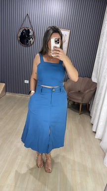 Conjunto Saia Midí Linho