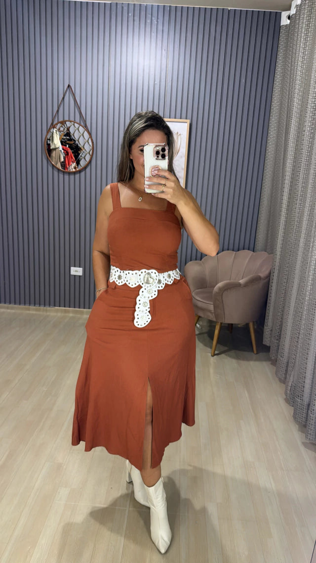 Conjunto Saia Midí Linho