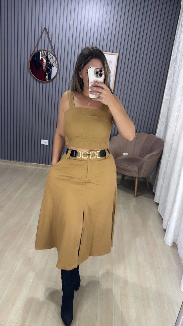 Conjunto Saia Midí Linho