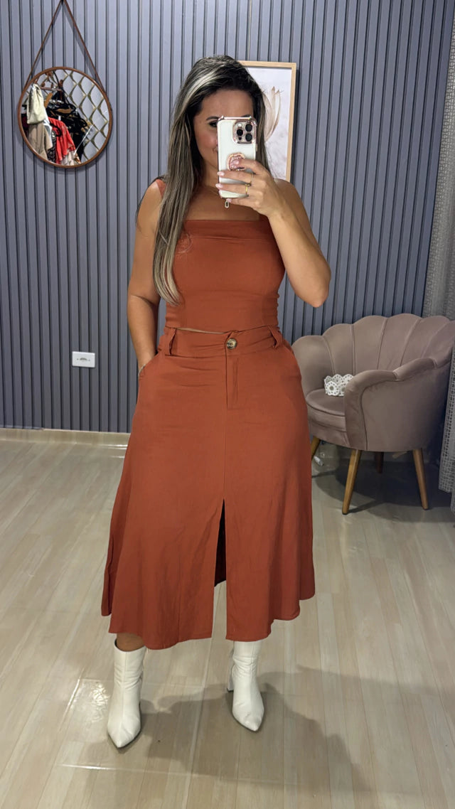 Conjunto Saia Midí Linho