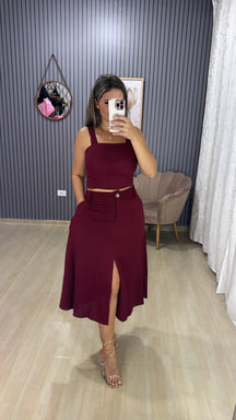 Conjunto Saia Midí Linho
