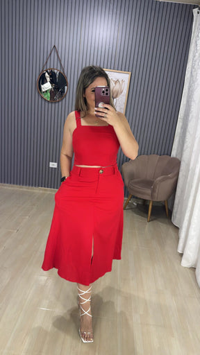 Conjunto Saia Midí Linho