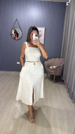 Conjunto Saia Midí Linho