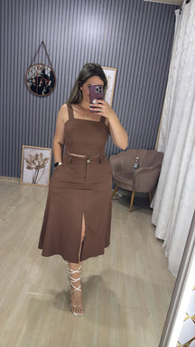 Conjunto Saia Midí Linho