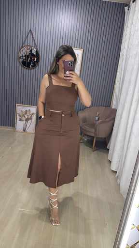 Conjunto Saia Midí Linho