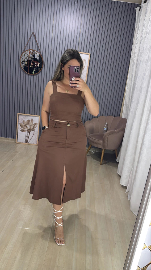 Conjunto Saia Midí Linho